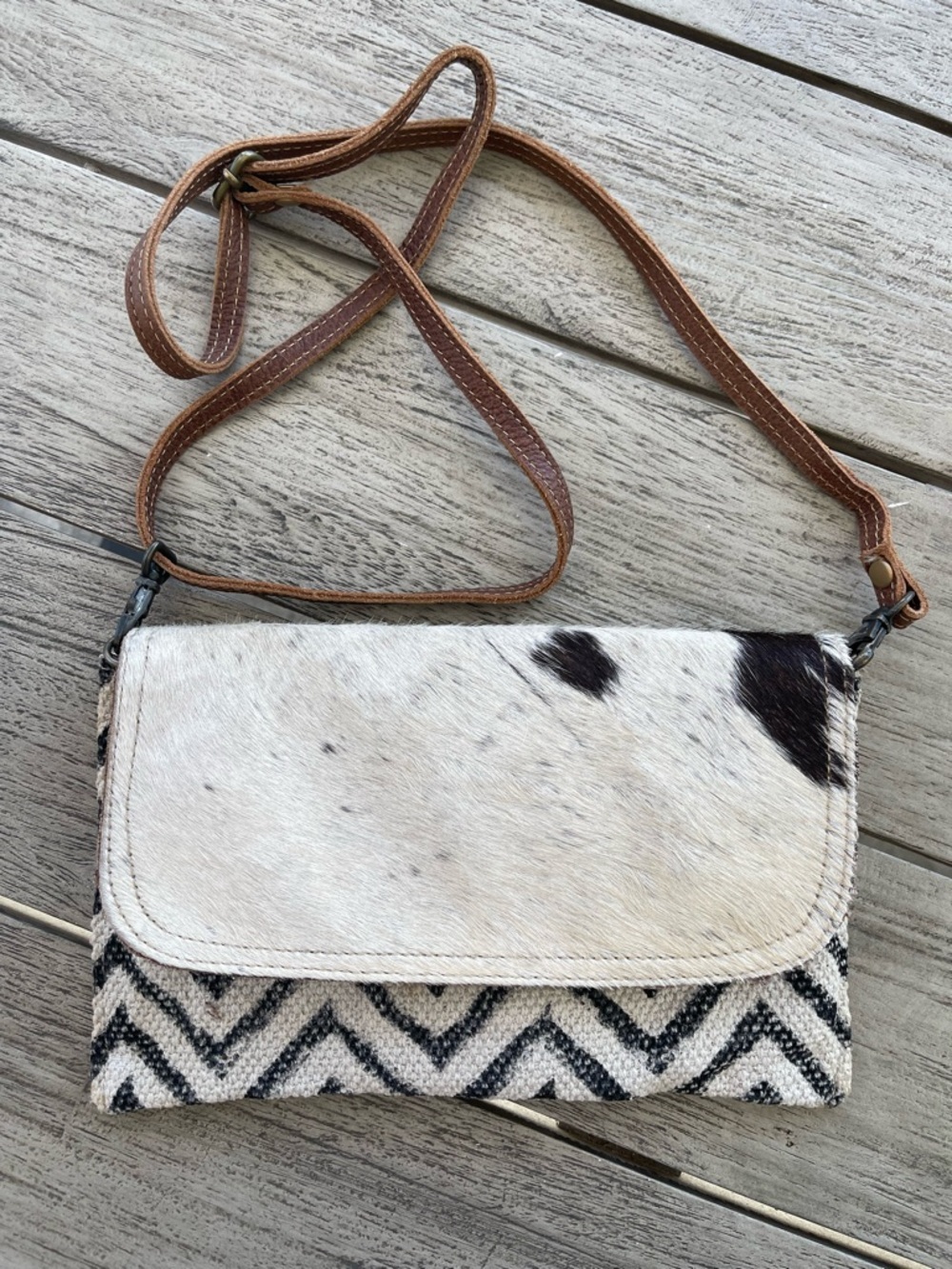 Myra Women's Cowhide Leather & Chevron Canvas Crossbody Bag